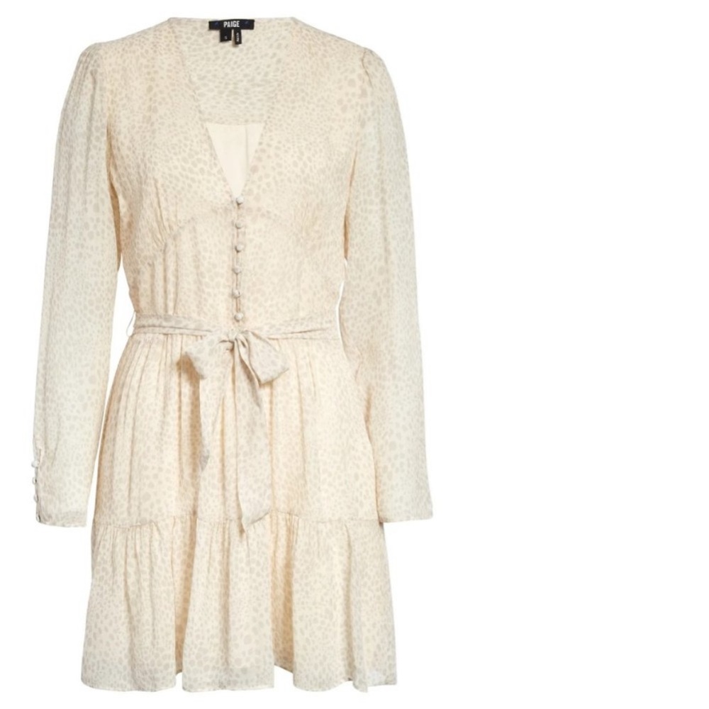 Paige Truett Tie Waist Ruffle Long Sleeve Silk Dress size xxs